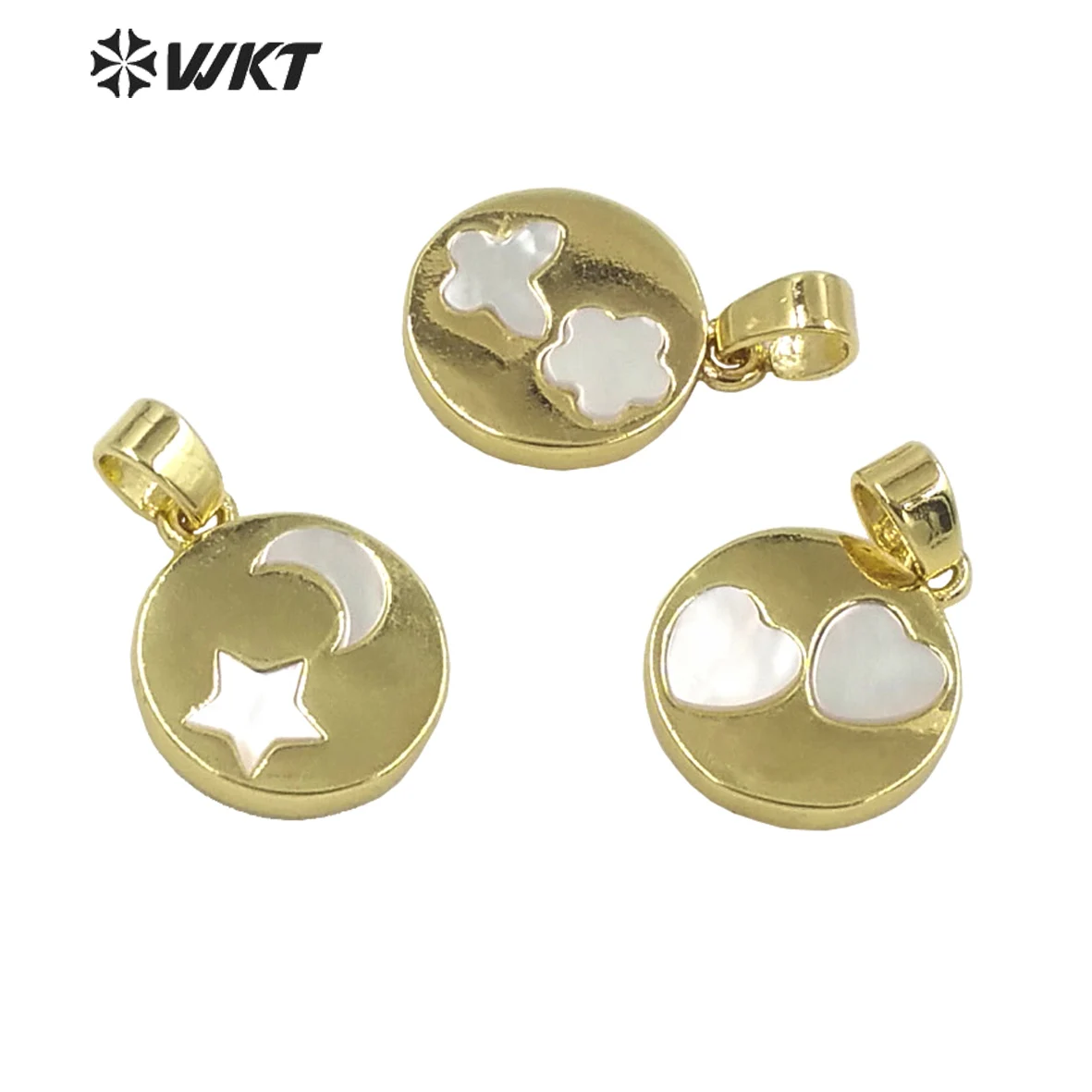 

WT-JP325 WKT 2022 Round and lovely pendant MOP pendant gold-plate Moon& stars& love pendant new style accessory trend