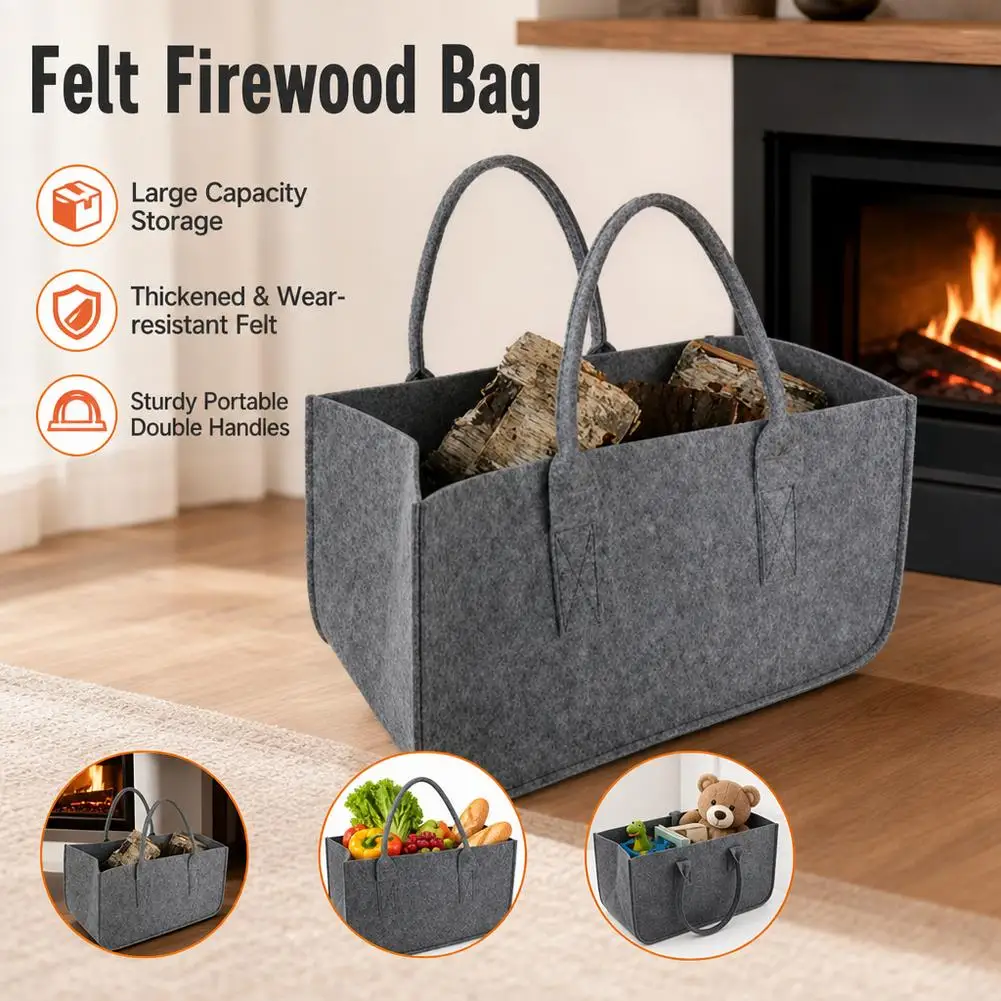 Firewood Carrier Log Tote Bag Fireplace Log Carrier Holders Woodpile Rack Fire Wood Carrying Felt Storage Bag Shopping Handbag