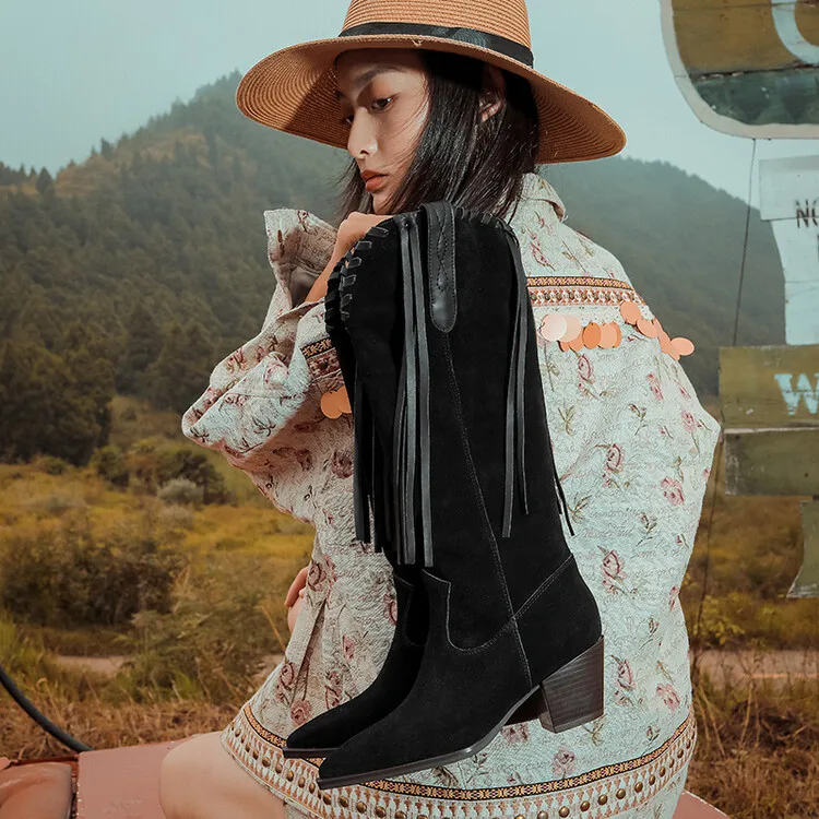 Handmade Genuine Leather Western Cowboy Booties Retro Knee Boots,Fashion winter woman boots,knight boots,Modern boots