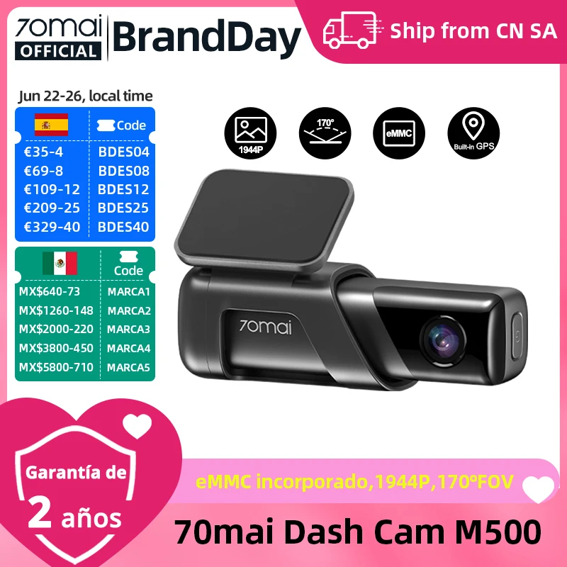 70mai Dash Cam M500 1944P 170FOV 70mai M500 coche DVR cámara de salpicadero grabadora GPS ADAS 24H Monitor de estacionamiento eMMC almacenamiento incorporado