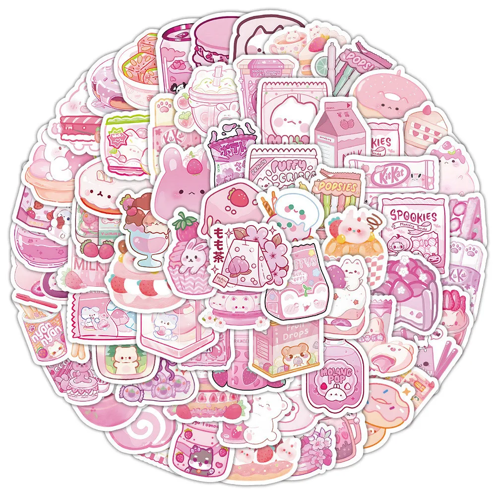 100PCS Cute Pink Snacks Waterproof Graffiti Stickers for Helmet Bicycle Hand Account Pencil Case Decals LanLanStickersWorld