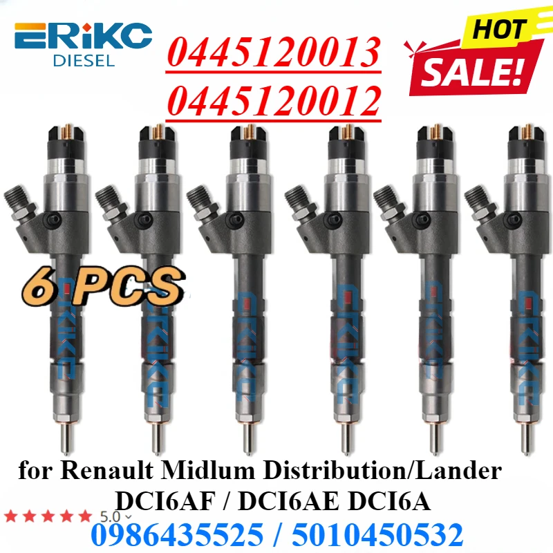 6X 0445120012 0986435525 Diesel Injector 0445120013 Engine Nozzle for Renault Midlum Distribution/Lander DCI6AF 6AE 5010450532