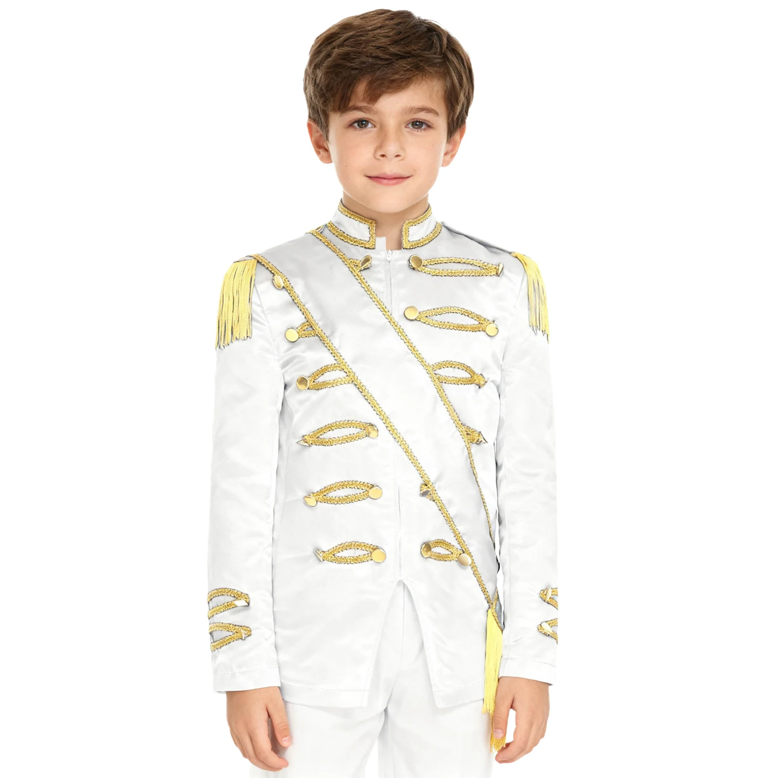 

#6-16 Drum Band Major Uniform Tassel Long Sleeve Circus Ringmaster Jacket with Sash for Halloween Stage Performance Uniforms
