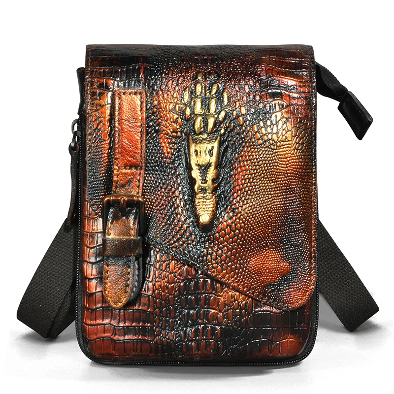 Crocodile Real Bull Leather Male Travel Multifunction messenger Satchel Tablet Shoulder bag Fanny Waist Belt Pack For Men 611-6