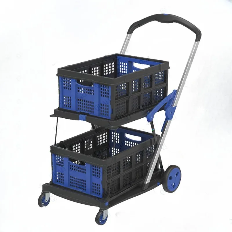 40L double tire folding basket trolley with universal wheel