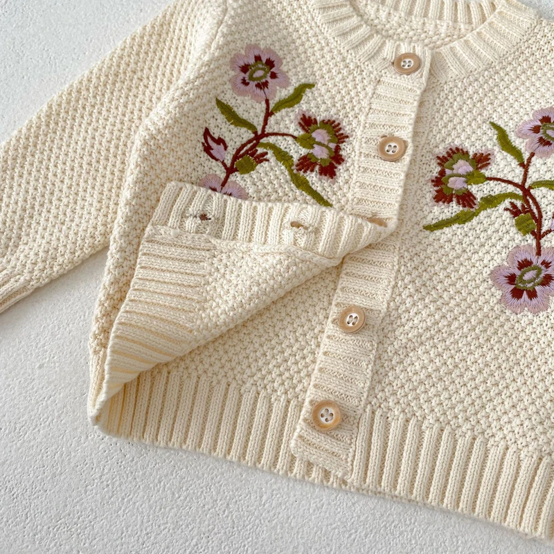 Autumn New 0-3 Year Old Baby Clothing Big Flower Embroidered Girl Baby Cute Cardigan Versatile All Cotton Long sleeved Cardigan