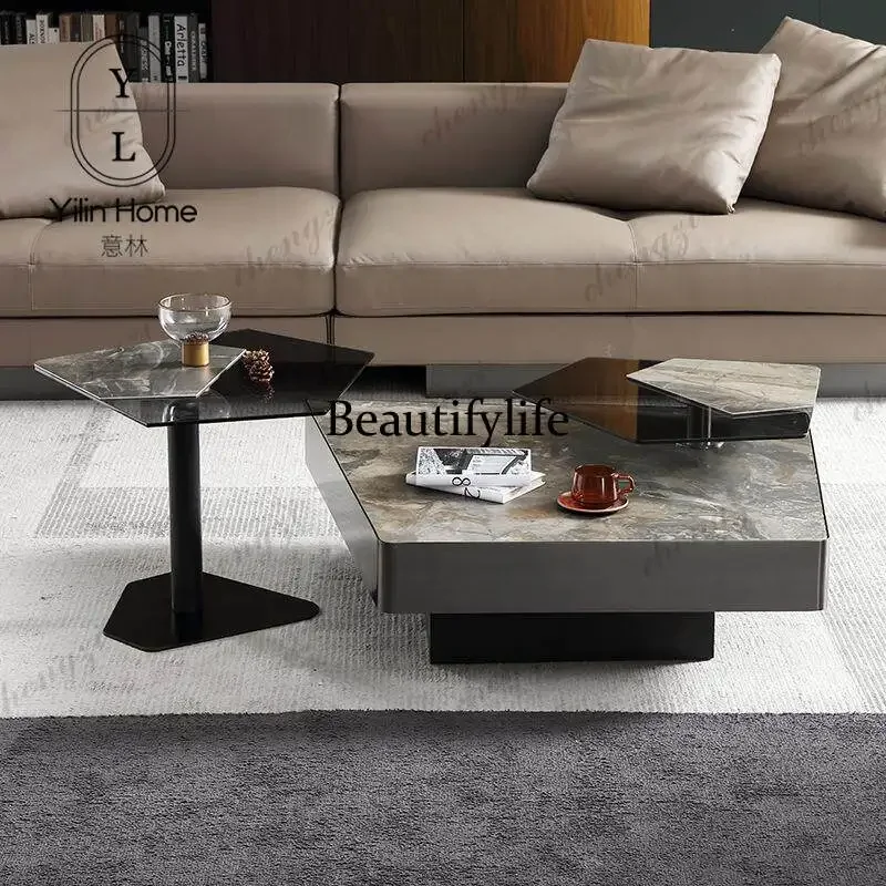 Y136 Italian minimalist special-shaped rock slab coffee table, living room, high-end rotating irregular natural marble coffee ta