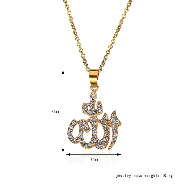 Arabic Muslim Womens Gold for Rhinestone Islamic God Allah Pendant Necklace Jewe Dropship