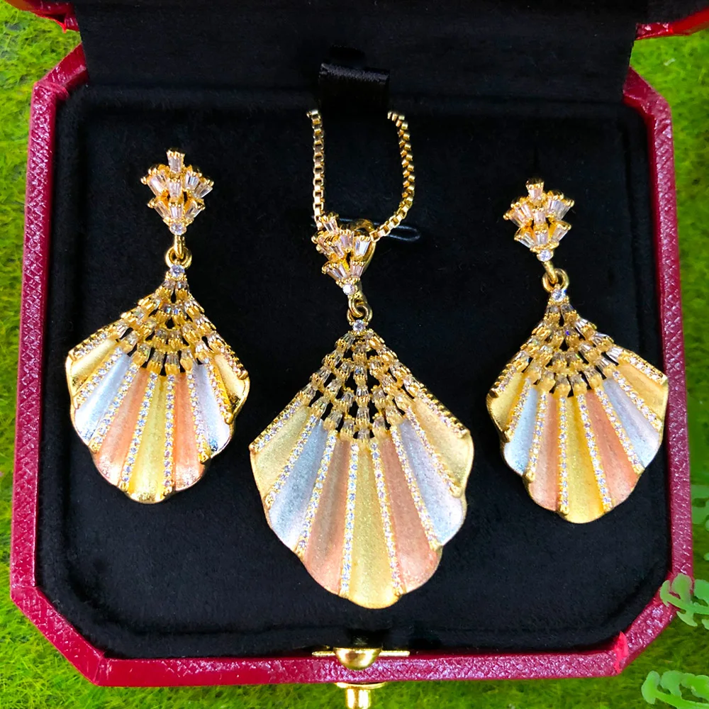 Missvikki Luxury Romantic Shiny Shell Necklace Earrings for Bridal Gorgeous Jewelry Set Wedding Party Daily Fashion High Quality