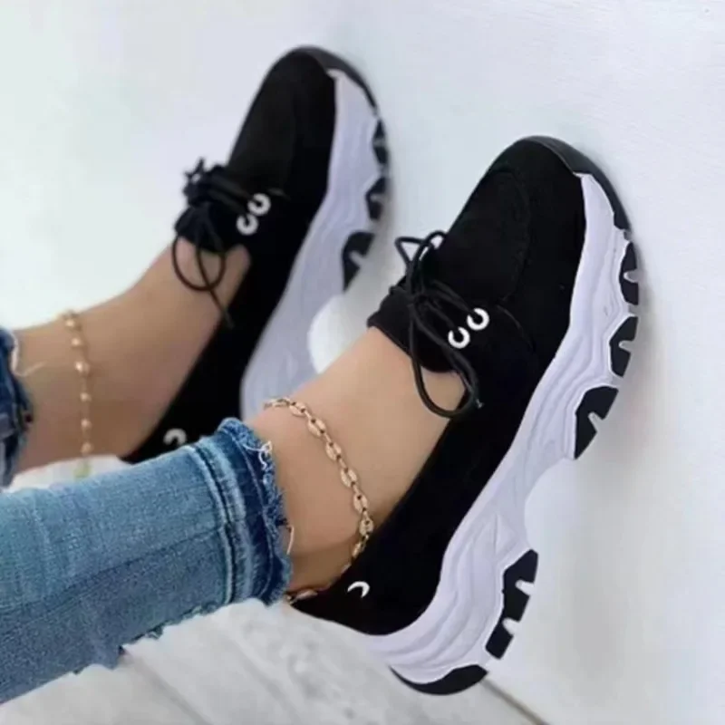 Hot Sale Women Casual Shoes Shallow Breathable Faux Suede Female Shoes Lace-up Vulcanized Women Platform Sandals Tenis Masculino