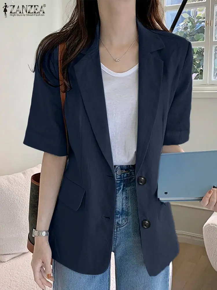 

ZANZEA Korean Fashion Formal Suits Notched Collar Short Sleeve Suit Jackets Women Casual Blazer Leisure OL Buttons Suit Coats