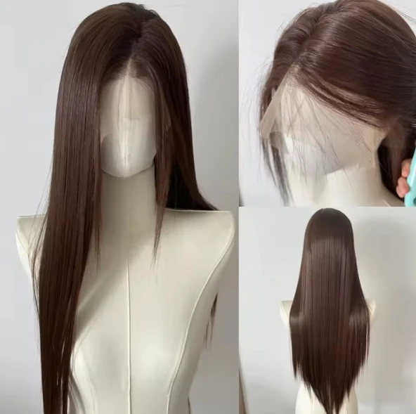 Ashely Platinblonde Perücke 26 Zoll 13x4 Lace Front Perücke Lange Gerade Synthetische Spitzenperücken Hochtemperaturfaser für Cosplay