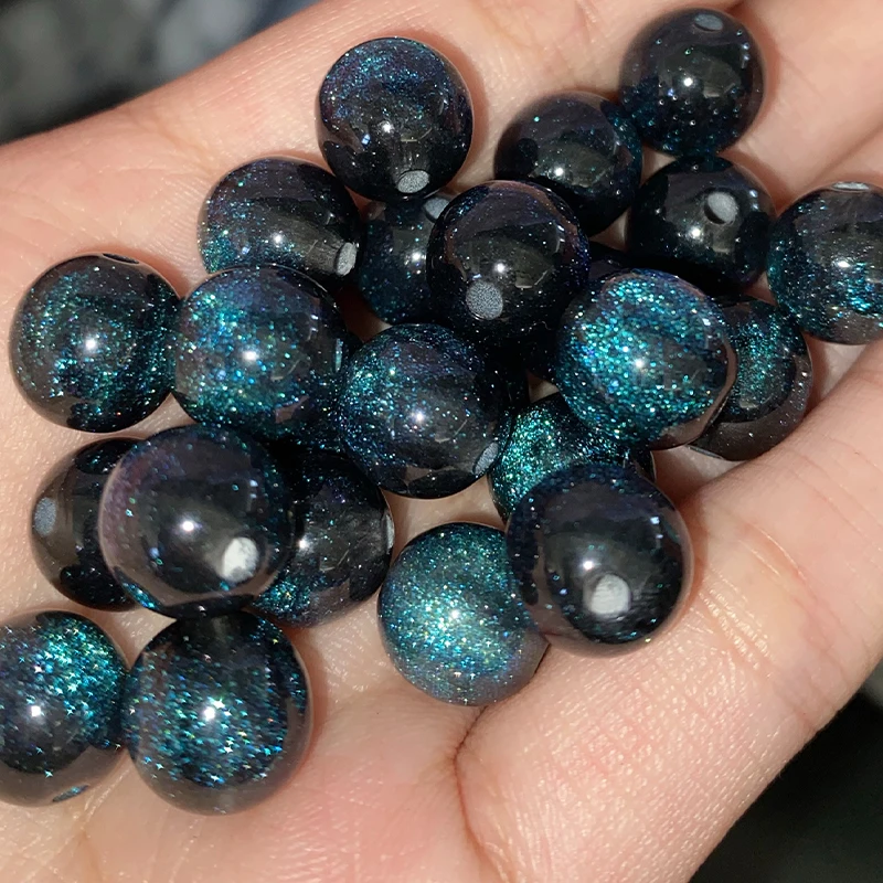 8/10/12mm 50pcs Resin Starry Sky Sprinkled Golden Circular Interval Bead Making DIY Bracelet Necklace Handmade Accessories