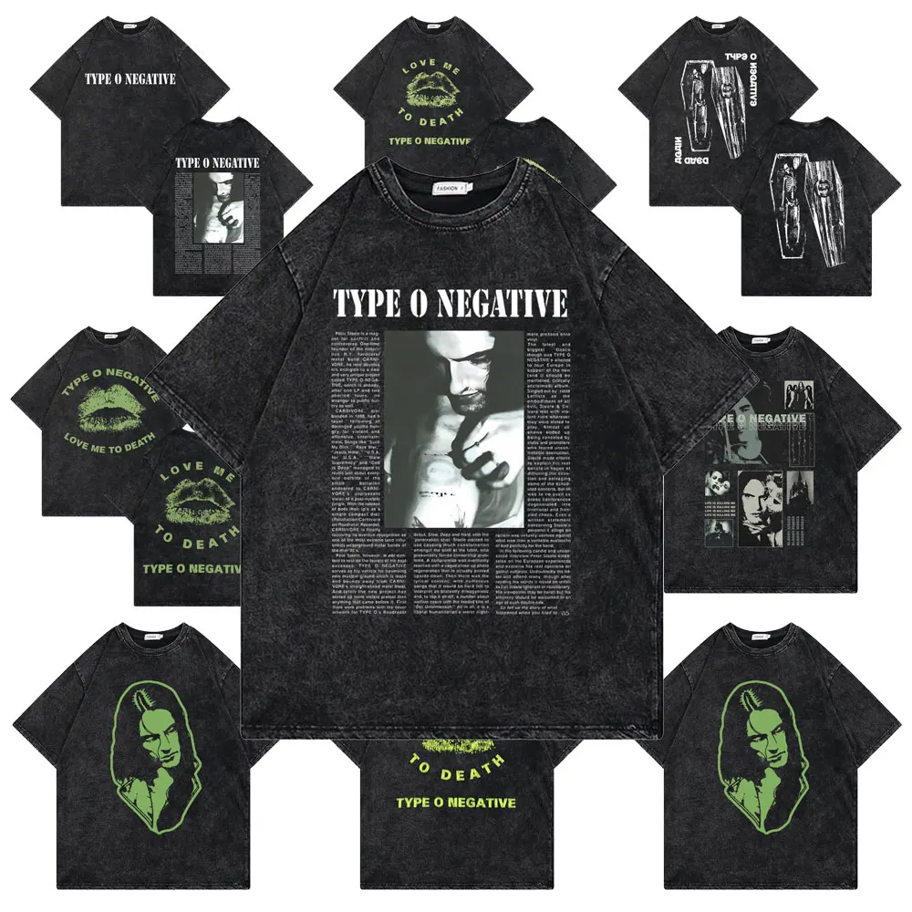 

Washed Vintage Type O Negative Peter Steele T Shirts Men Women's Rock Gothic Metal Tshirt Men's Casual Oversized Cotton T-shirts