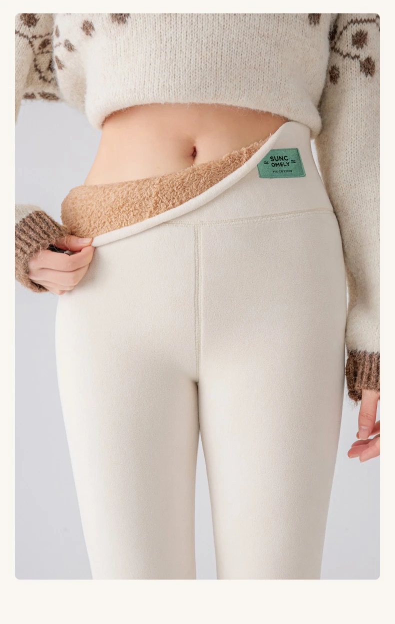Plus Size Fleece-gefütterte Leggings für Damen, hoch taillierte Strumpfhosen für den kalten Winter, Thermo-Outdoor-Kleidung, dick, gerippt, modische Leggings – Detail 9