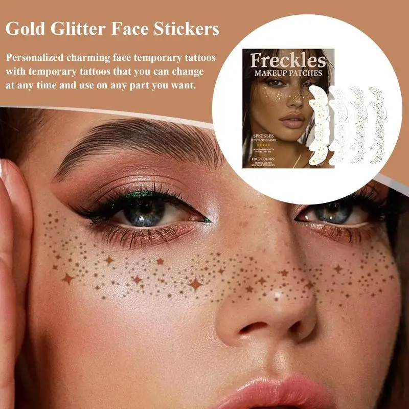 Face Glitter freckles Patches 8X Face Makeup Glitter Speckles Stickers Waterproof Temporary Face Freckles for Women