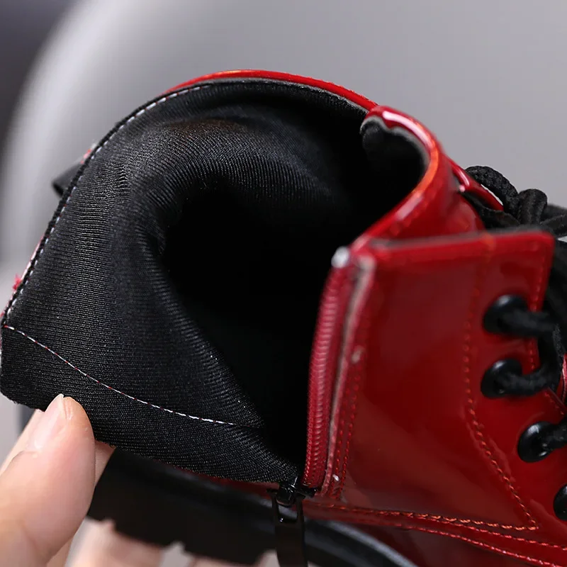 2022 Boy Shoes Children\'S Autumn Patent Leather lace Ankle Boots Baby Winter Toddler Boots Waterproof For Girl 1 2 3 4 5 6 Year