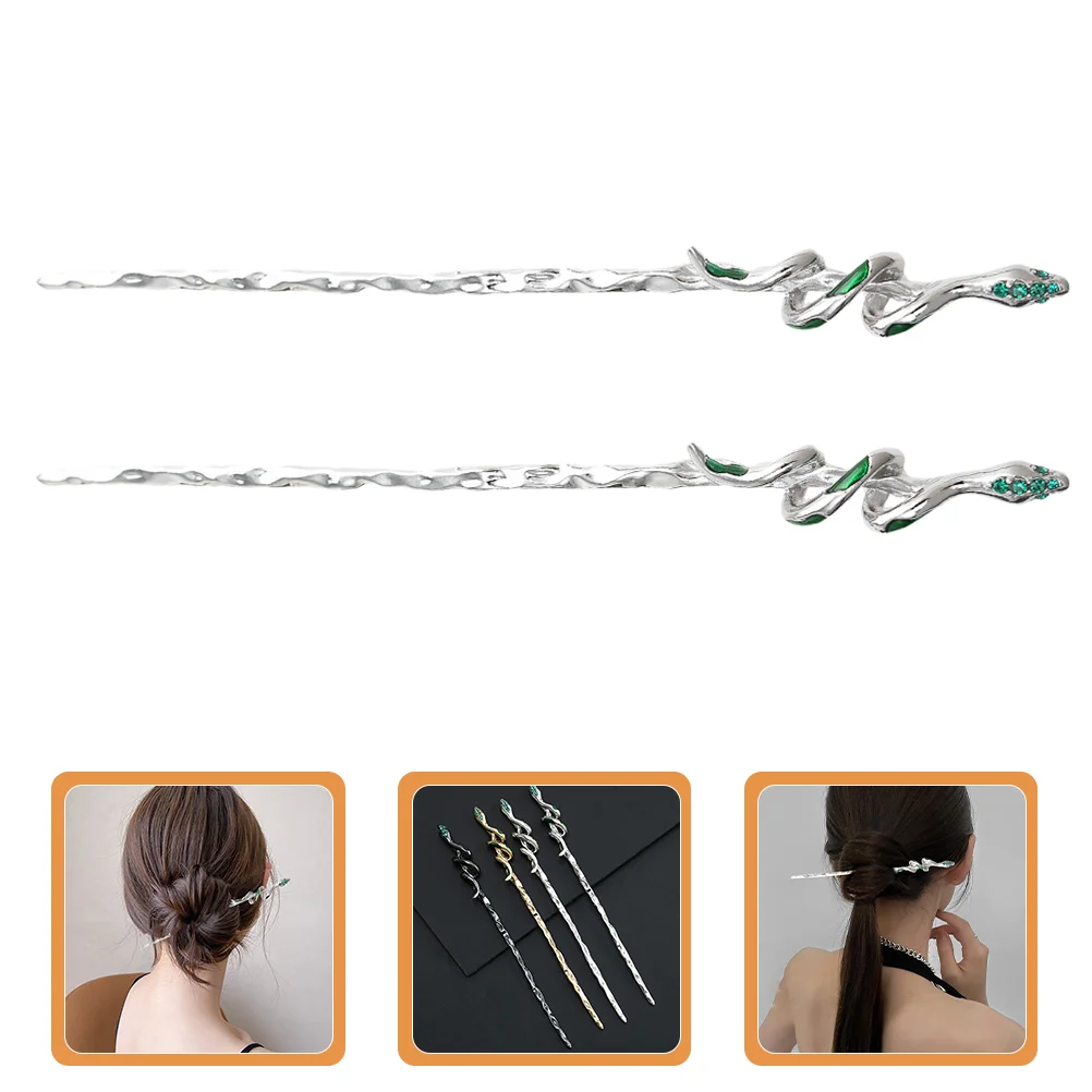 

2 Pcs Vintage Hairpin Accessories Chinese Decorate Hairpins Stick Bun for Women Rhinestone