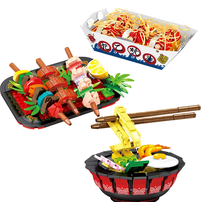 Idea Japan Delicious Food Building Block Ramen Noodles Takoyaki Octopus Balls Japanese Barbecue Brick Educational Toys For Gifts