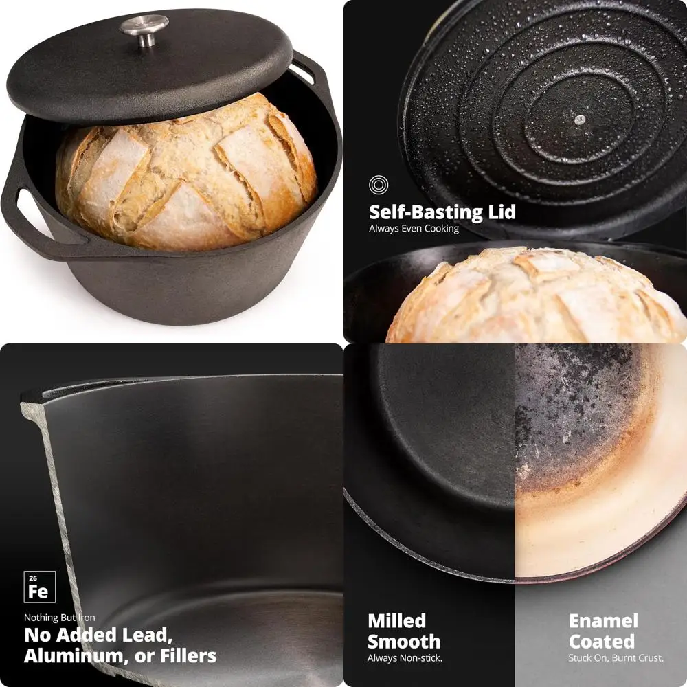 

10-Inch Cast Iron Dutch Oven with Lid, 5-Quart Capacity