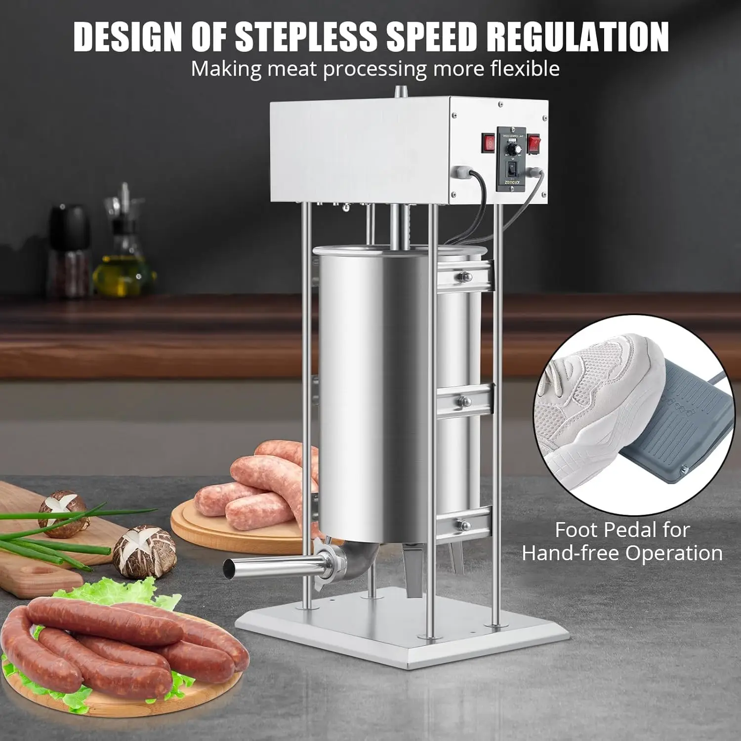 25 L Electric Sausage Stuffer Vertical Meat Stuffer Infinitely Adjustable Speed Upright Sausage Stuffing Machine for Commercial