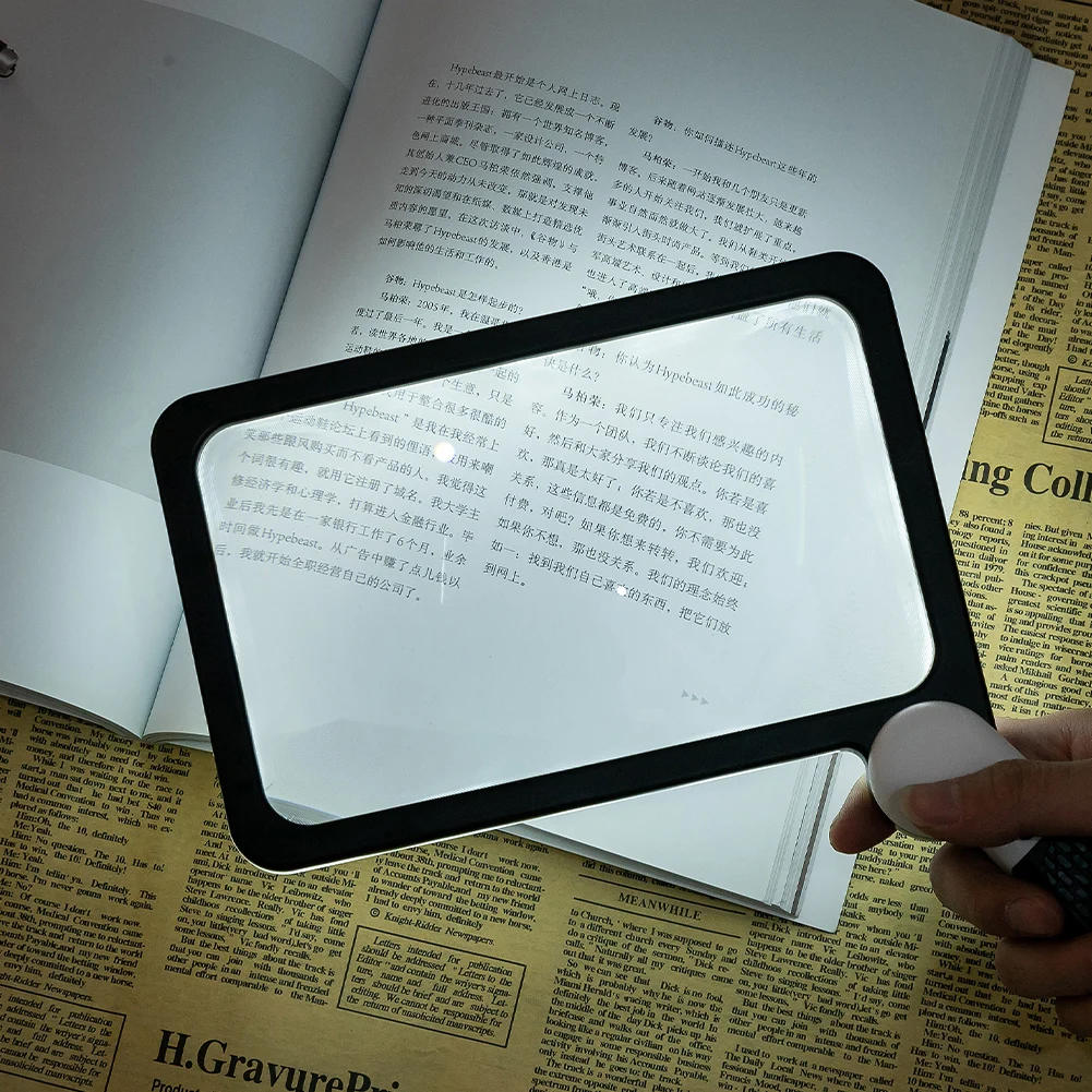 Big Portable Magnifier with Gluing Handle Dimmable Reading Magnifier 2 Dimming Modes for Old People Seniors for Books Reading