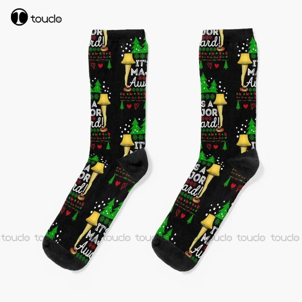 It'S A Major Award Funny Christmas Fragile Leg Pajama Xmas Socks Purple Socks Personalized Custom Unisex Adult Teen Youth Socks