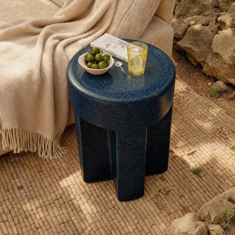 Creative Terrazzo Round Accent Side Table, Sculptural Outdoor Patio End Table, Coffee Table for Garden, Living Room & Home Decor
