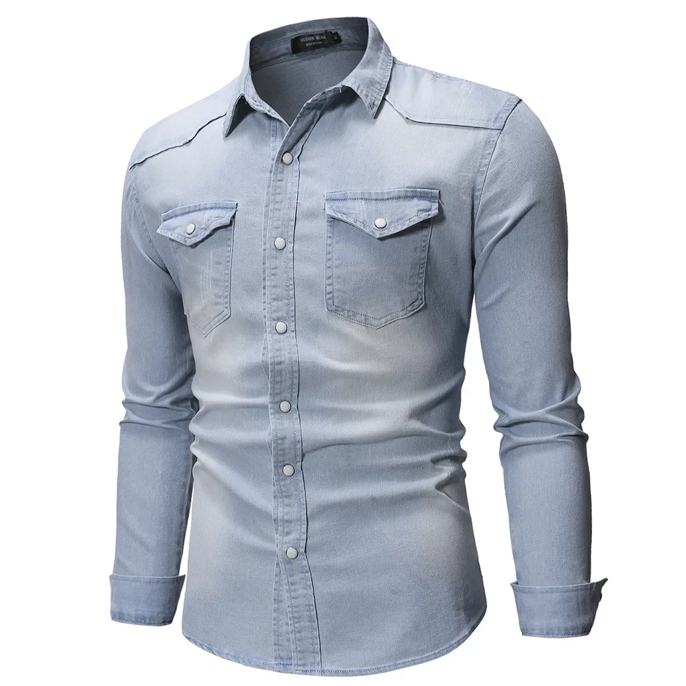 

Men Simple Slim Fit Shirt Solid Tops Turn Down Collar Full Sleeve Single Breasted Casual Splice Regular Button Shirts Top New