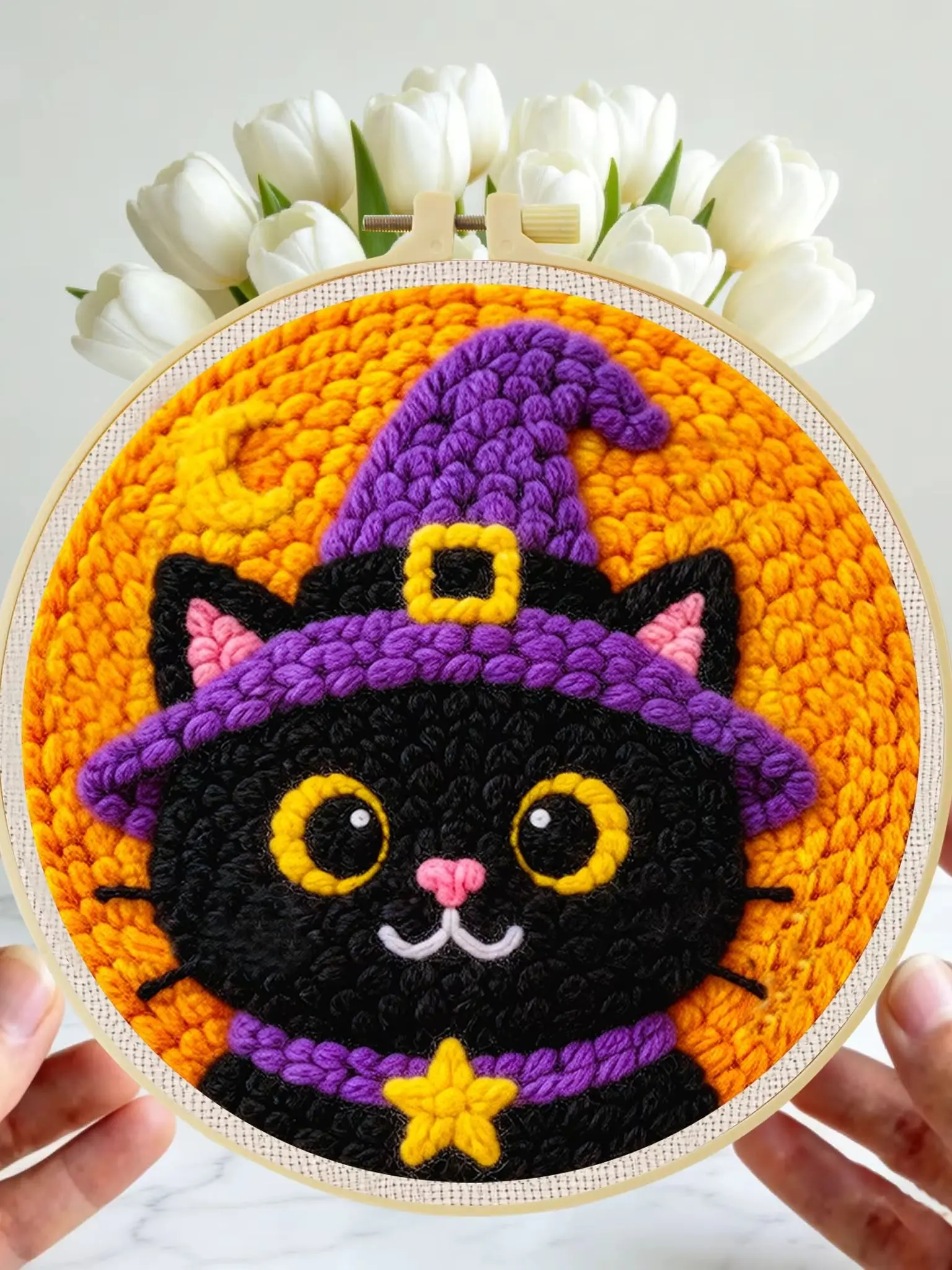 Anfänger-Halloween-Punch-Needle-Stickerei-Set 20x20cm 1 Stück Entspannendes Grusel-Geist-Kürbis-DIY-Set für Süßes oder Saures Partydekoration – Detail 1