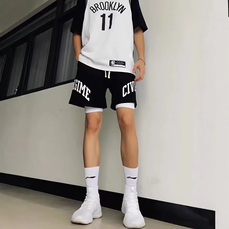 

Shorts men's basketball autumn sports breathable letter trend loose casual not over the knee training casual pants cotton