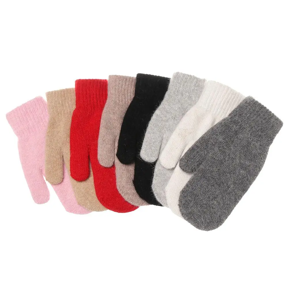 Warm Winte  Solid Color All Fingers Double Layer Rabbit Hair Mittens Winter Gloves