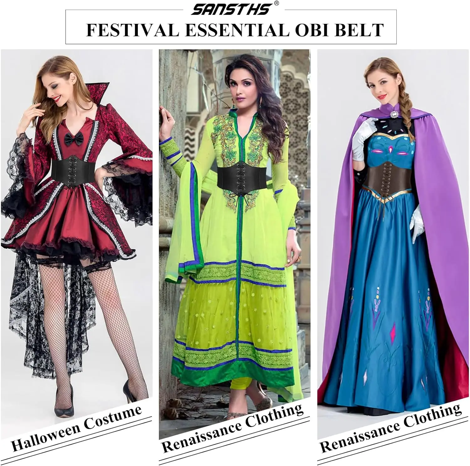 Corset Belt for Women Wide Elastic Tied Waspie Belts Lace-up Leather Waist Belts for Women Dresses