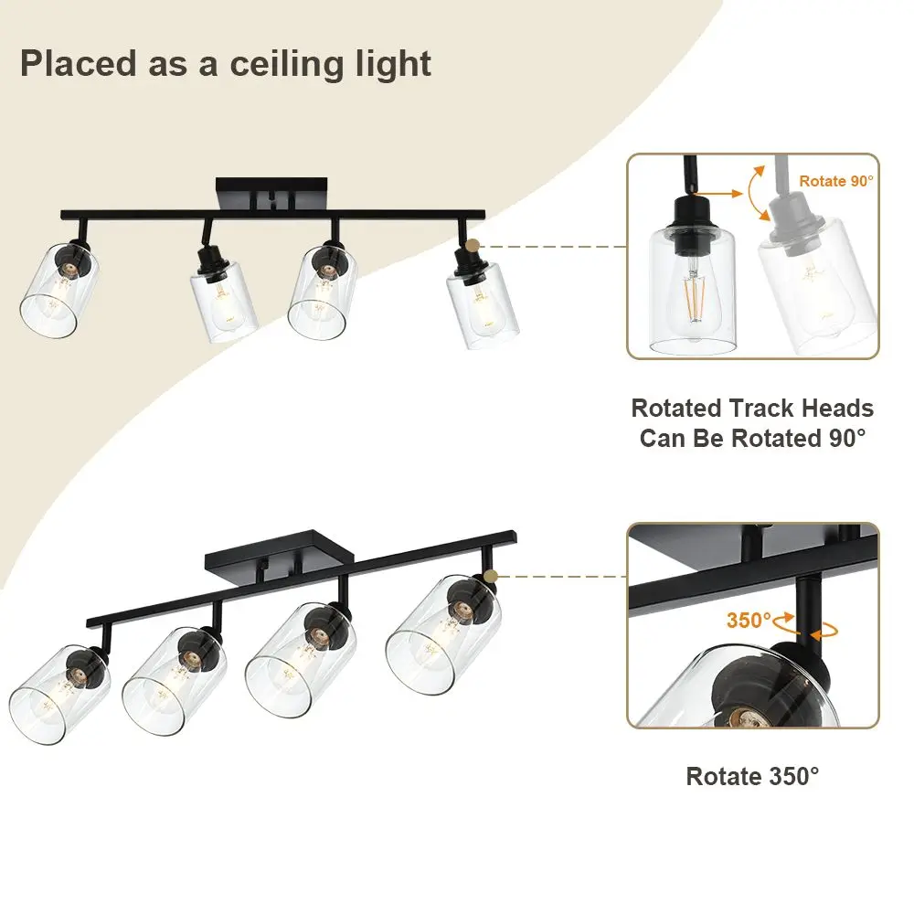 

For 4-Light Vanity Light Bathroom Fixture with Clear Glass Shade Multi-Directional Rotating Metal Ceiling Spotlight Fixture with