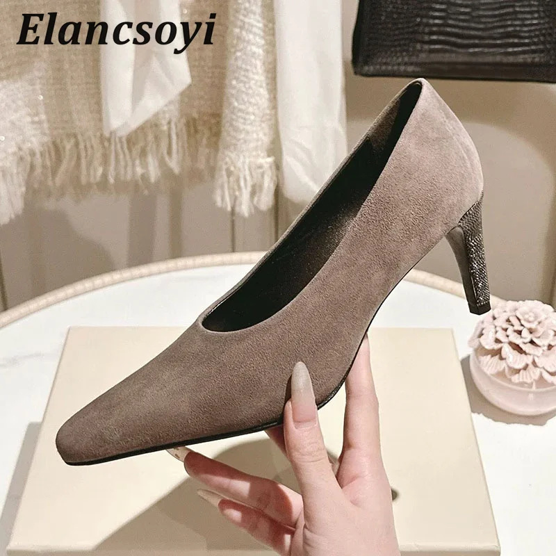 Damen-Pumps aus Echtleder mit Perlenbesatz, Quadratische Spitze, Dünne Absätze, Elegante Schuhe für Frühling und Herbst, Modische High Heels 2026
