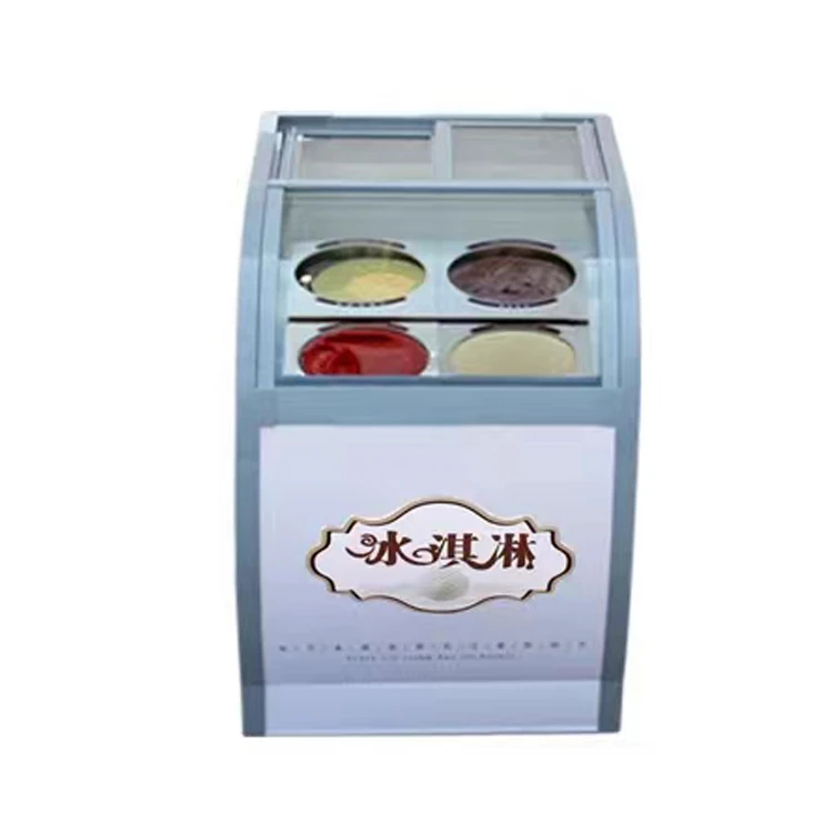 Commercial Thick-Cut Fried Yogurt Ice Cream Display Cabinet Barreled Basin with Glass Door LED Lighting Cool Climate Type Cooler