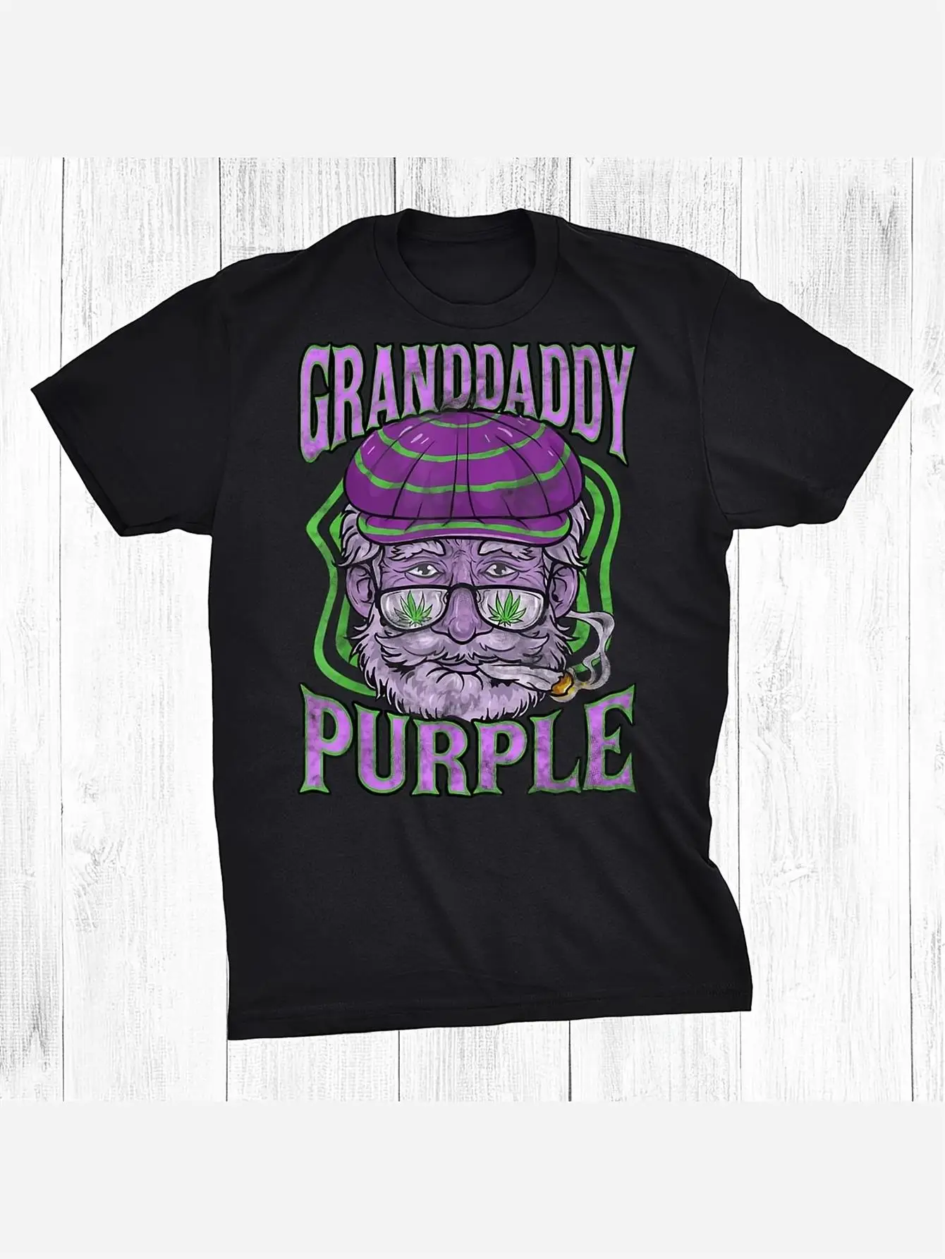 Granddaddy Purple Weed Strain Graphic T-Shirt for Men - 100% Regular Fit Crew Neck Tee with Leaf & Character Design, Breathable Slight Stretch Fabric, Casual Summer Top Gift for Dad & Friends, Breathable Tshirt Trendy Crew Neck Quality Print Design