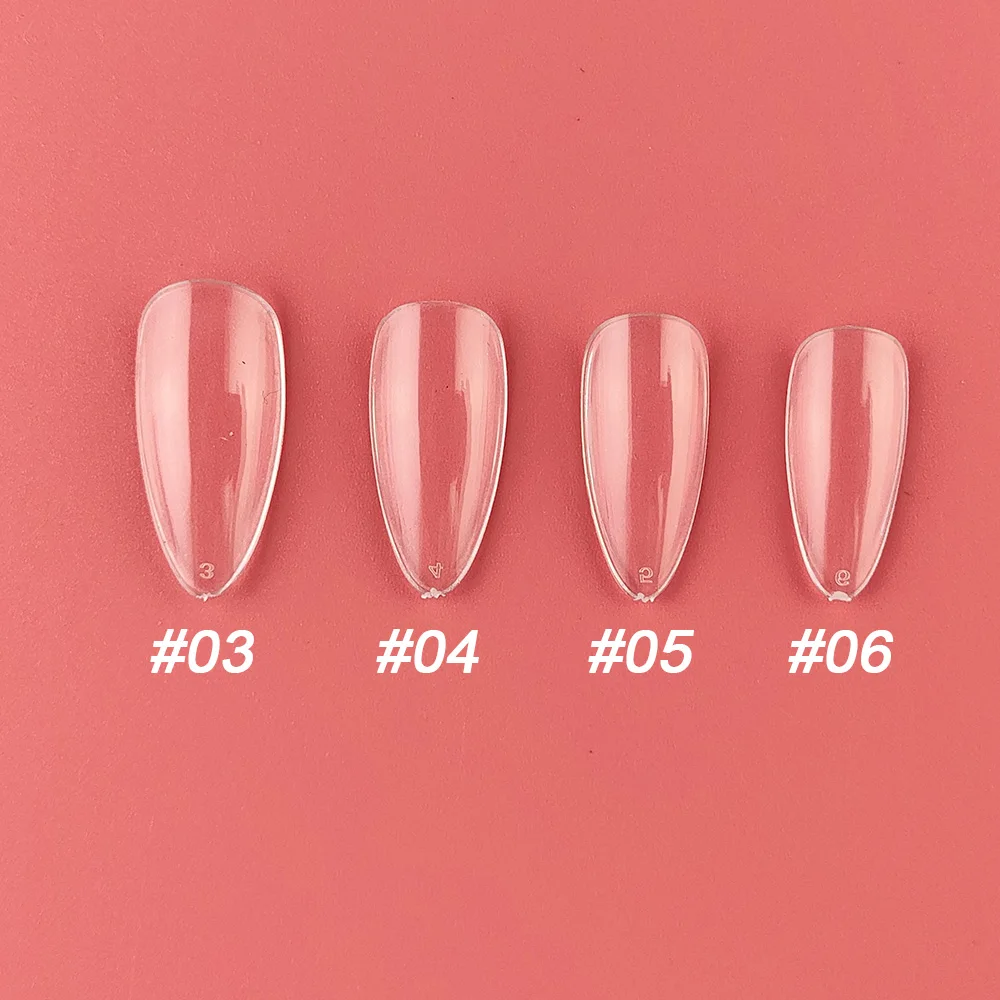 B03 pontas de unhas falsas em forma de amêndoa média tamanho único 100 peças tamanho 3 4 5 6 esmalte de arte falsa desenho de design de exibição