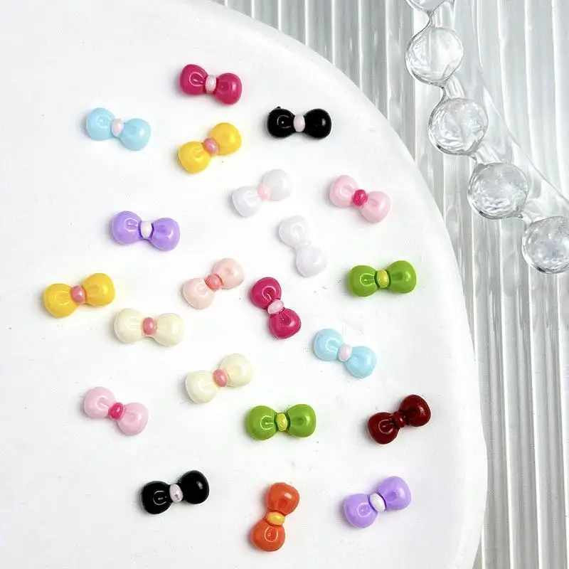 30PCS Minimalist Colorful Resin Bows Nail Charms Macaron Glossy Bow Nail Art Decorations for DIY Nail Phone Case Accessories