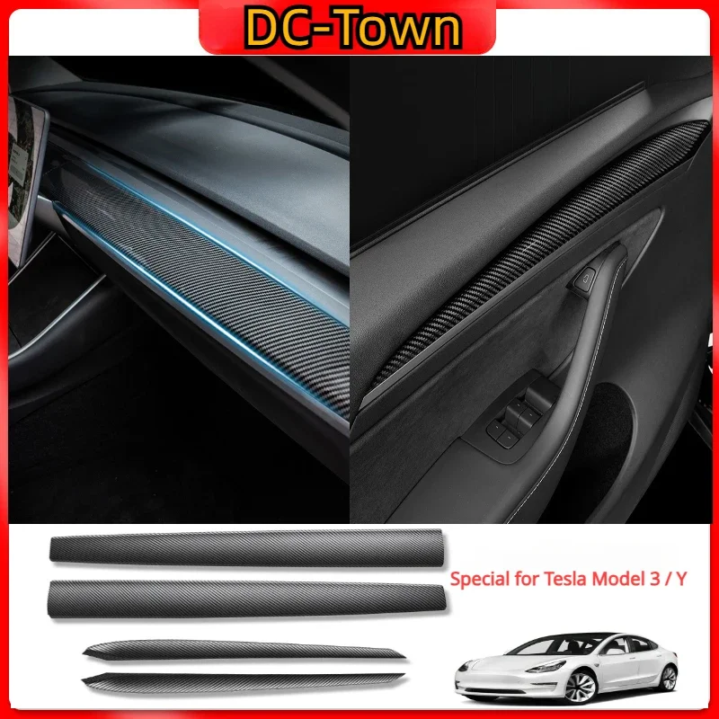 

Dashboard Trim Strip for Tesla Model 3 Y Center Console Panel Sticker Cover Carbon Fiber ABS Modely Car Accessories 2017-2023