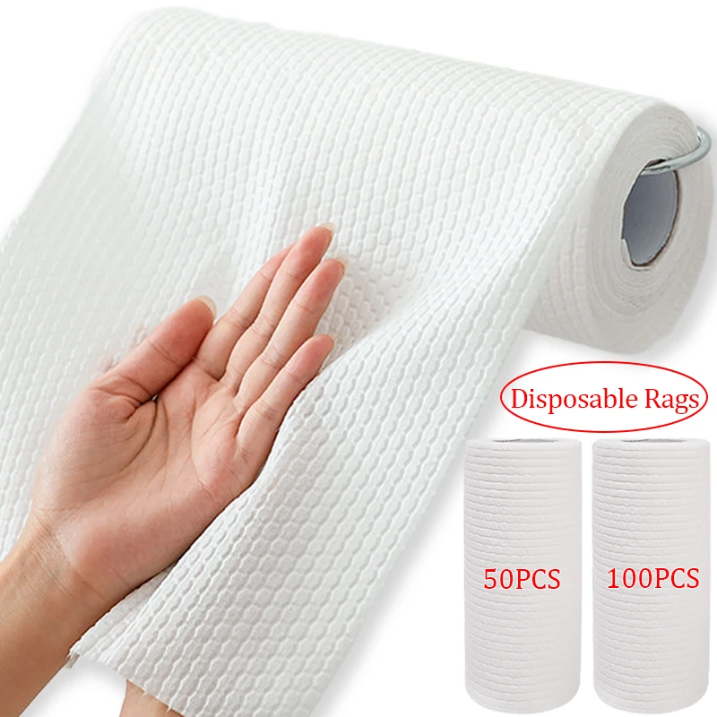 100/50pcs/roll Disposable Rags Non-woven Dishcloths Home Kitchen Roller Cleaning Cloths Lazy Rag Absorbent Towels Cleaner Wipes