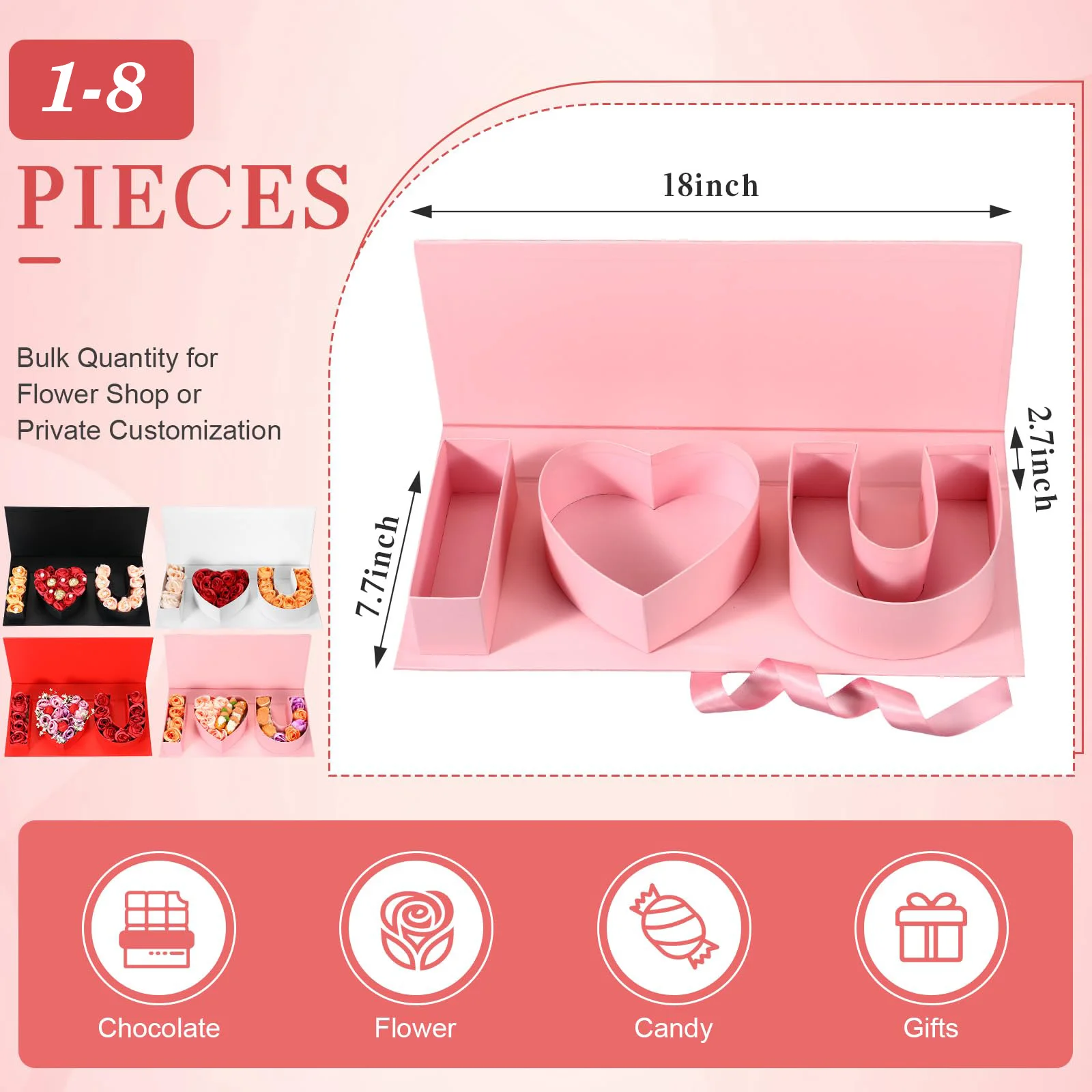 1-4Pcs Valentines Day I Love You Empty Rose Flower Gift Box Heart Shape Butterfly Letter Shaped Eternal Box Mother\'s Day Gift