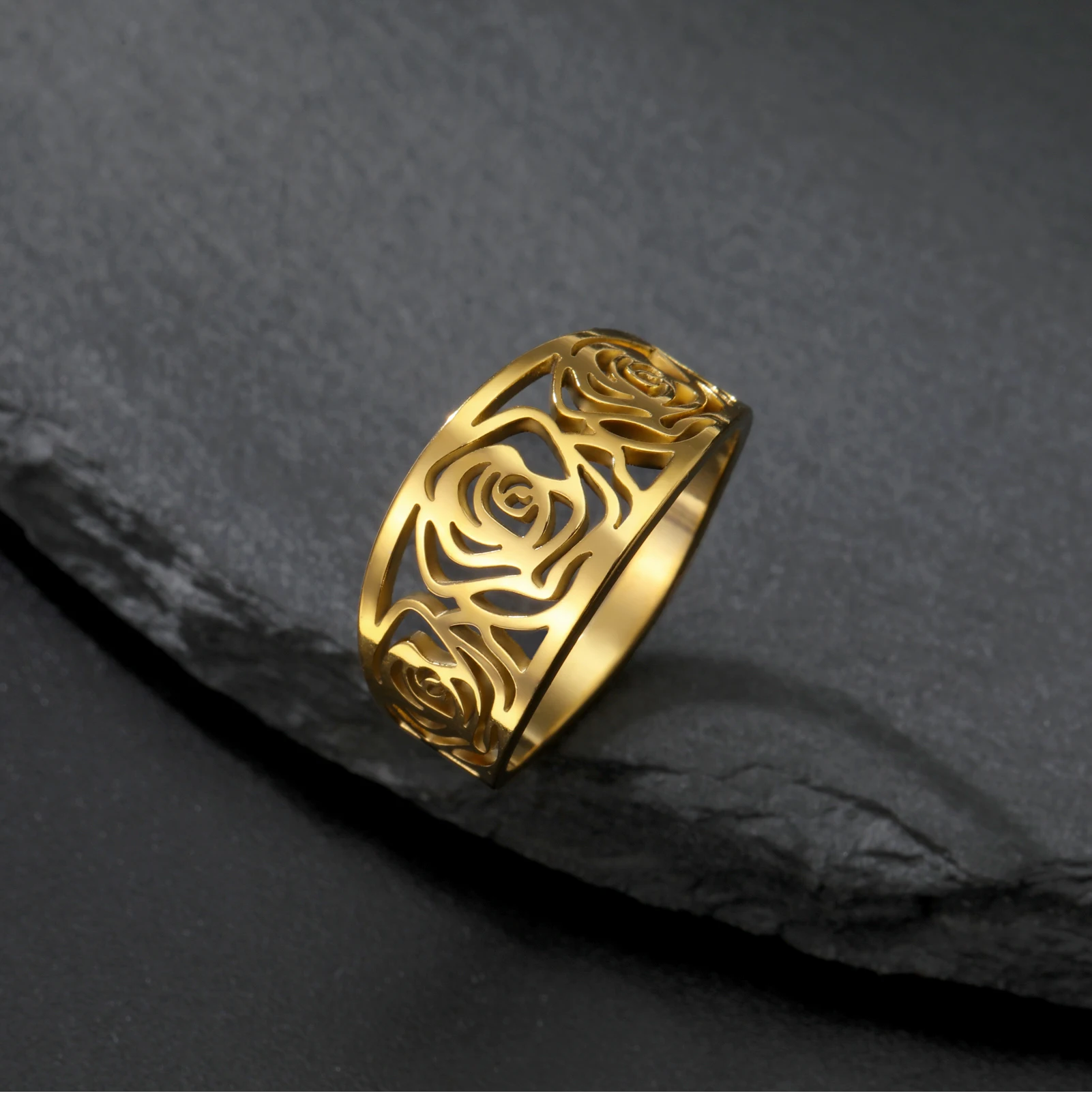 2026 Neuerscheinung Rose Damenringe Retro Edelstahl Goldfarben Täglicher Schmuck Sexy Accessoires für Frauen – Detail 6