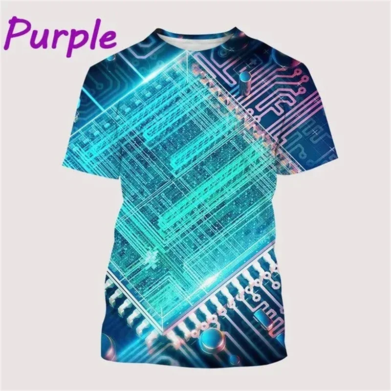 Personality Street Trend T-shirt O Neck Top Comfortable and Breathable Visual Mechanical 3D Art Pattern Printing Harajuku Galaxy