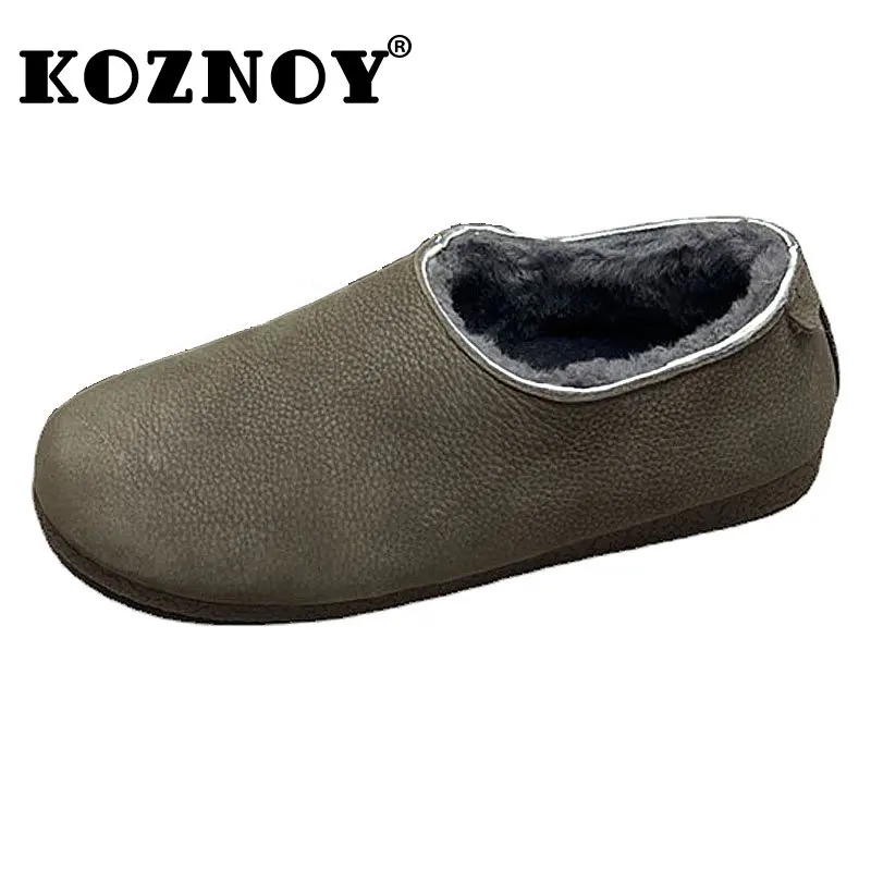 Koznoy damski próżniak 2cm skóra naturalna ciepłe futro jesienno-zimowa wiosna z miękkimi podeszwami mieszkania kobiety Slip on pluszowe mokasyny