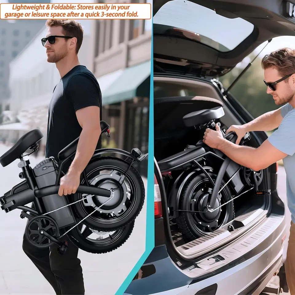 Folding Electric Bike for Adults, 14" Ebike 550W Peak Motor, 23MPH | 35Miles PAS Range | 48V12Ah Removable Battery | Commuter Fo image 3