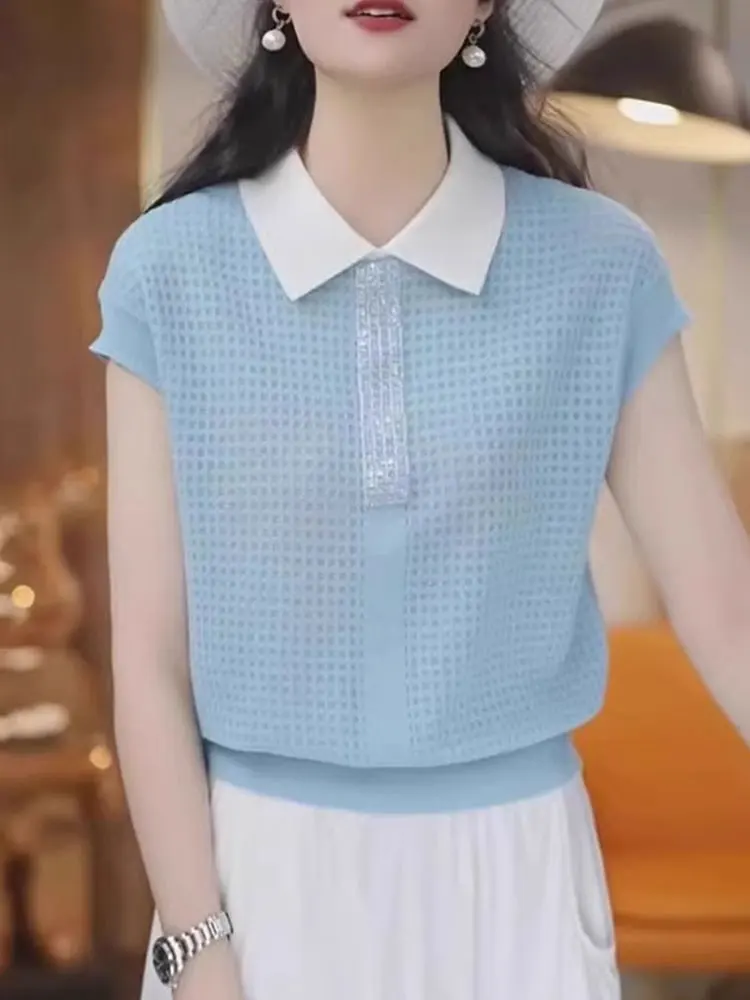 

Корейский трикотажный топ из ледяного шелка Sle Ne, женская повседневная футболка Boting irt, лето 202, модная футболка базового слоя