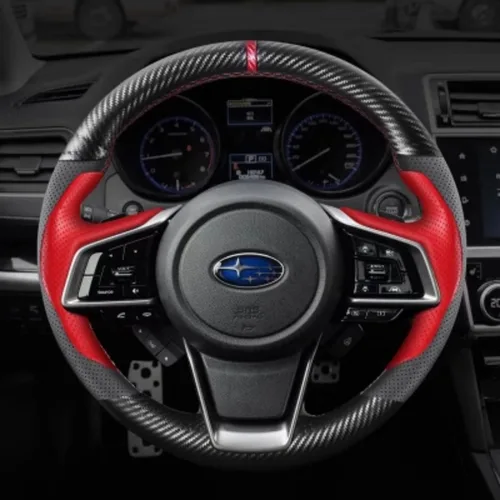 Imagen 2 del producto Cubierta de volante de fibra de carbono de estilo deportivo para Subaru Forester Ascent Crosstrek Legacy Outback Impreza 2019-2024, cosida a mano