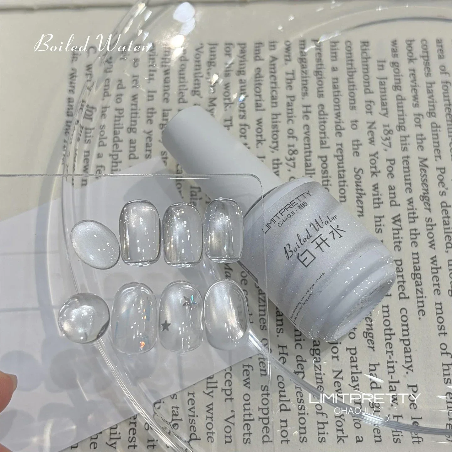Eisklarer Weißer Wasser-Katzenauge-Gel-Nagellack Ohne Basislack Transparenter Magnetischer Nagellack Hochglanz Schimmernder UV-Gel zum Einweichen – Detail 1