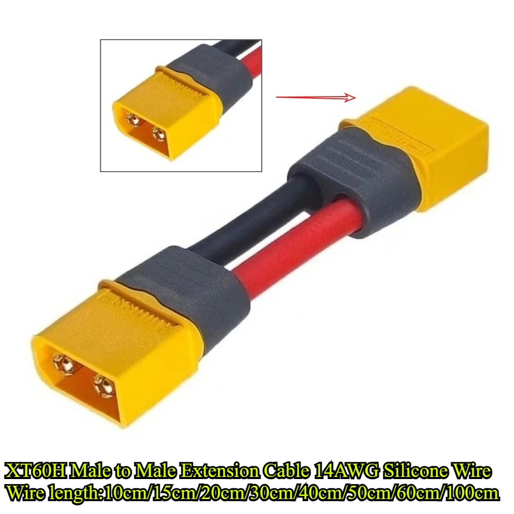 XT60H Male/Female to Male/Female Adapter Extension Cable with 14AWG Silicone Wire 10/15/20/30/40-100cm for RC Lipo Battery Motor